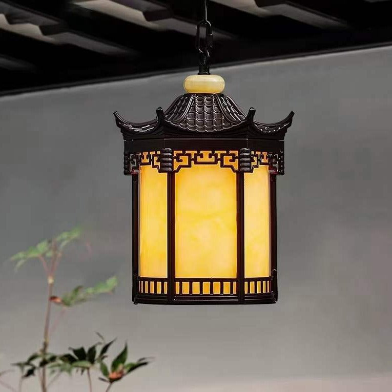 Traditional Chinese Hexagonal Gazebo Pc Aluminum 1-light Pendant Light for Garden BulbSquare