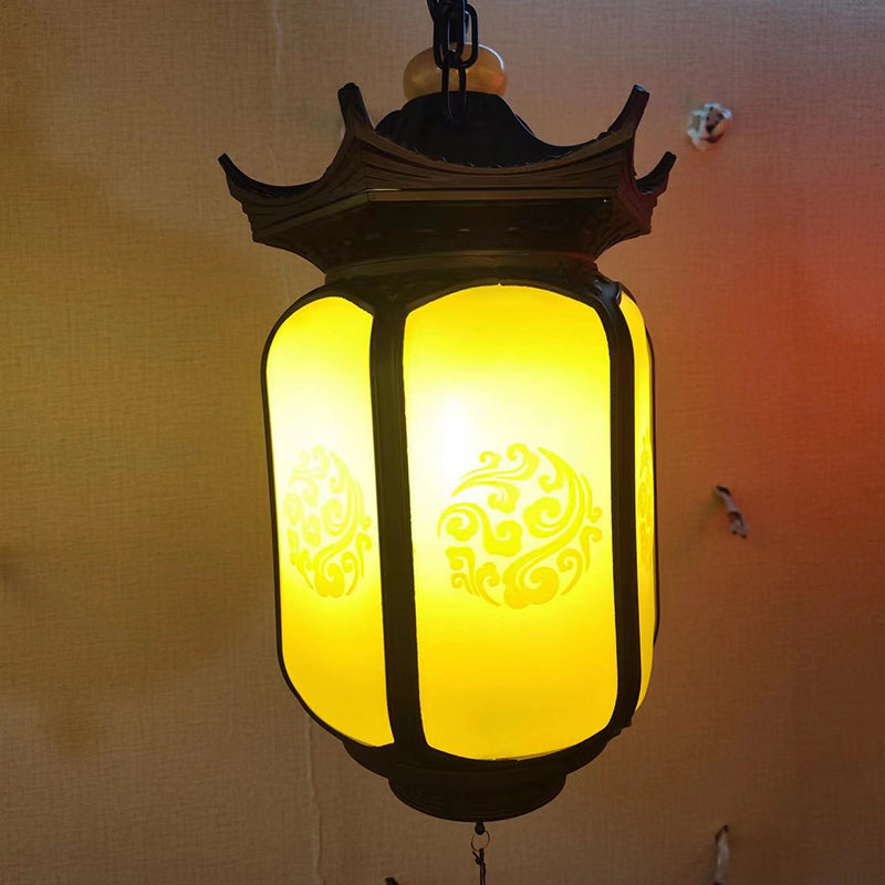 Traditional Chinese Hexagonal Gazebo Pc Aluminum 1-light Pendant Light for Garden BulbSquare