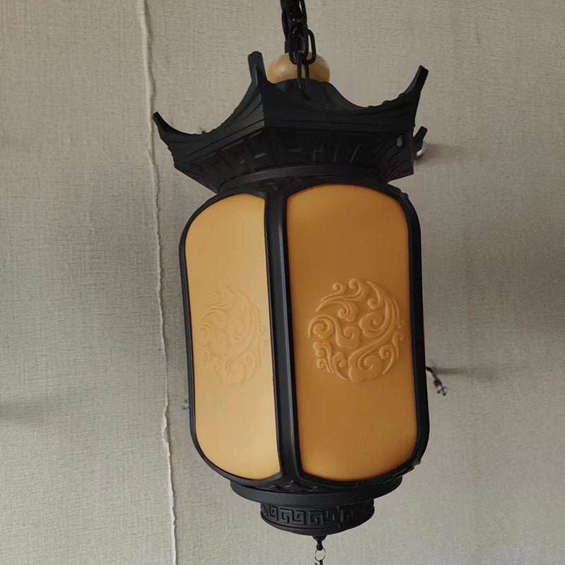 Traditional Chinese Hexagonal Gazebo Pc Aluminum 1-light Pendant Light for Garden BulbSquare