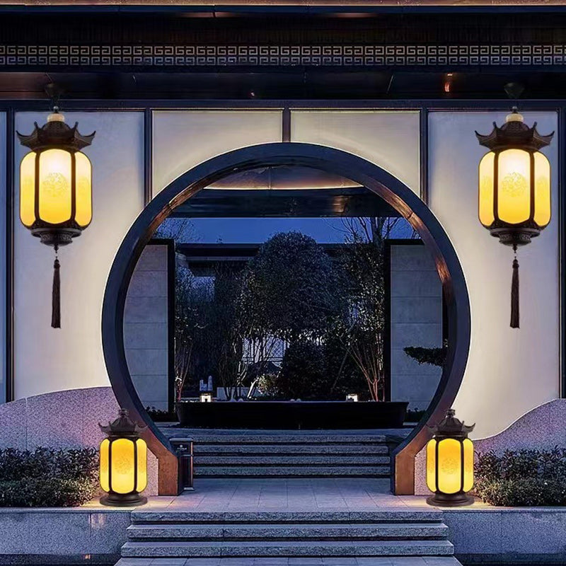 Traditional Chinese Hexagonal Gazebo Pc Aluminum 1-light Pendant Light for Garden BulbSquare