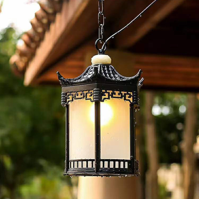 Traditional Chinese Hexagonal Gazebo Pc Aluminum 1-light Pendant Light for Garden BulbSquare