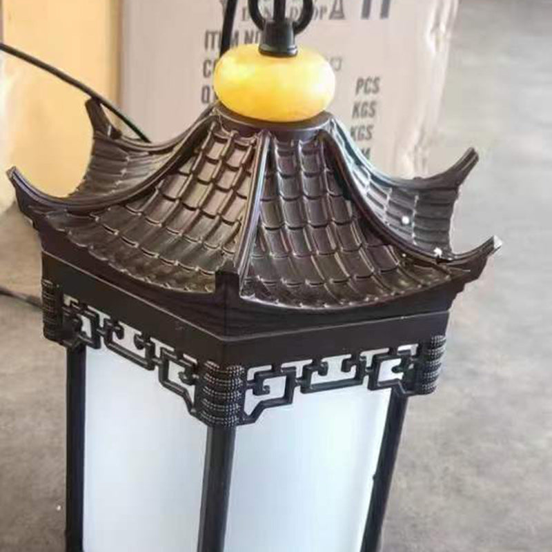 Traditional Chinese Hexagonal Gazebo Pc Aluminum 1-light Pendant Light for Garden BulbSquare