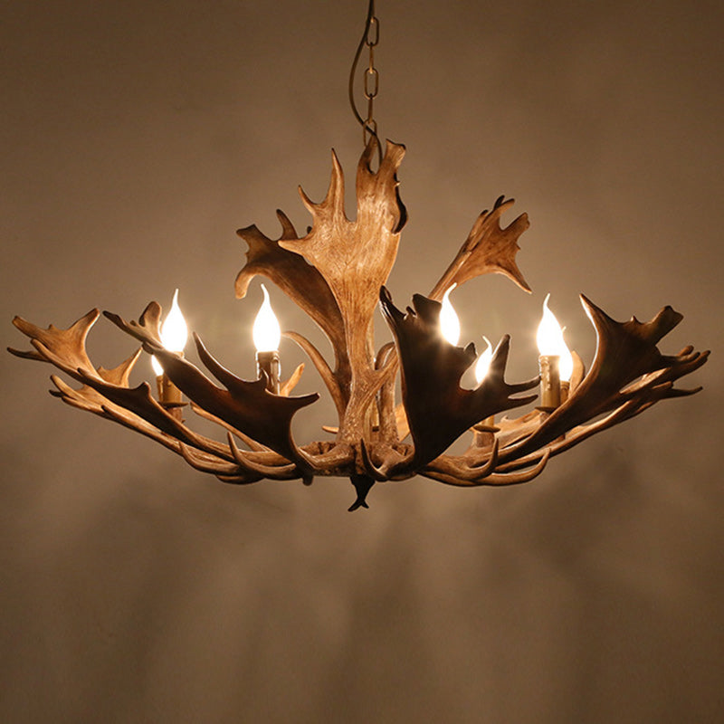Traditional Vintage Antlers Branch Glass Resin 5/6/8 Light Chandeliers for Living Room BulbSquare