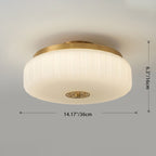 Traditional Chinese Round Glass Copper LED Flush Mount Ceiling Light For Bedroom
