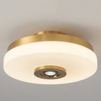 Traditional Chinese Round Glass Copper LED Flush Mount Ceiling Light For Bedroom