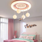 Contemporary Creative Astronaut Unicorn Round Acrylic Resin Iron LED Flush Mount Ceiling Light For Bedroom
