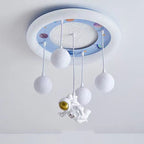 Contemporary Creative Astronaut Unicorn Round Acrylic Resin Iron LED Flush Mount Ceiling Light For Bedroom