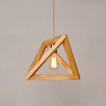 Contemporary Scandinavian Triangle Irregular Square Wood 1-Light Pendant Light For Living Room