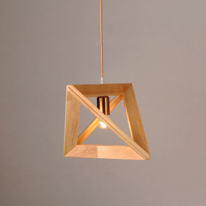 Contemporary Scandinavian Triangle Irregular Square Wood 1-Light Pendant Light For Living Room