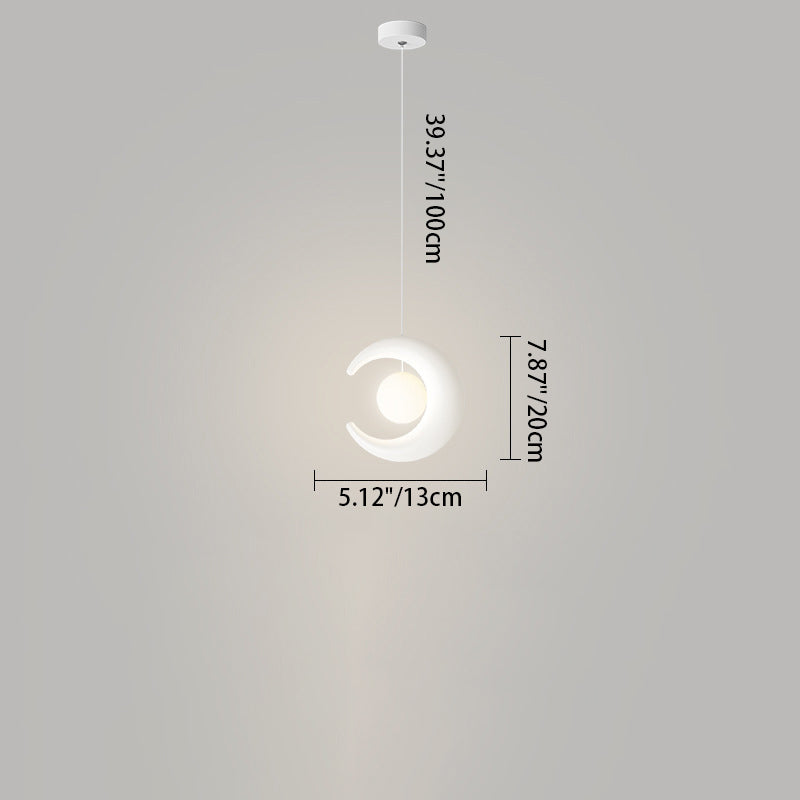 Modern Minimalist Orb Crescent Resin Iron LED Pendant Light For Living Room