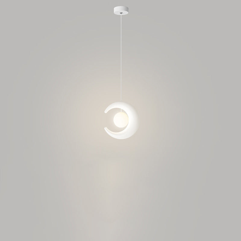 Modern Minimalist Orb Crescent Resin Iron LED Pendant Light For Living Room