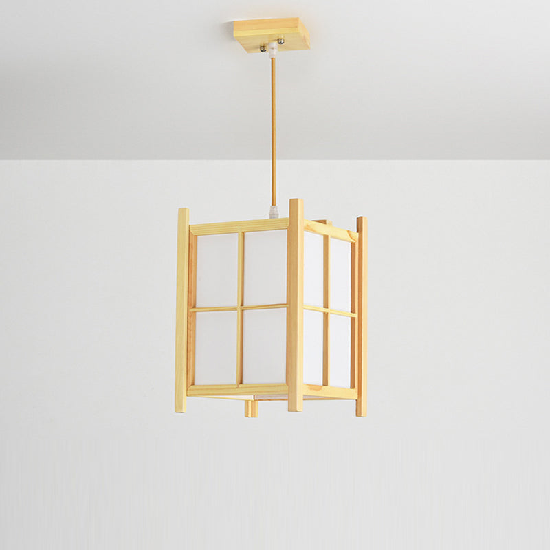 Traditional Japanese Rectangle Square Cinnamon Imitated Sheepskin Iron 1-light Pendant Light for Living Room