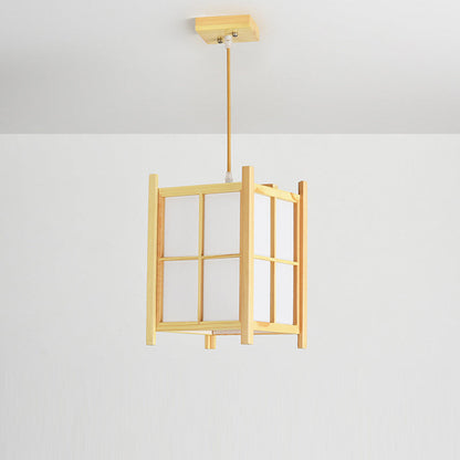 Traditional Japanese Rectangle Square Cinnamon Imitated Sheepskin Iron 1-light Pendant Light for Living Room