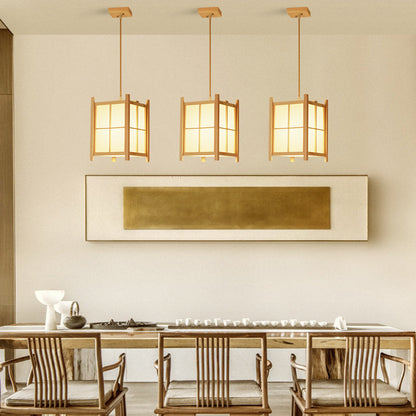 Traditional Japanese Rectangle Square Cinnamon Imitated Sheepskin Iron 1-light Pendant Light for Living Room