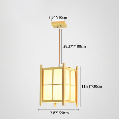 Traditional Japanese Rectangle Square Cinnamon Imitated Sheepskin Iron 1-light Pendant Light for Living Room