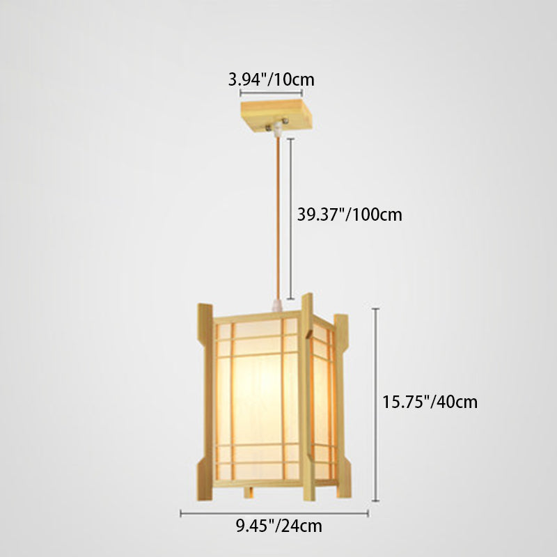 Traditional Japanese Rectangle Square Cinnamon Imitated Sheepskin Iron 1-light Pendant Light for Living Room