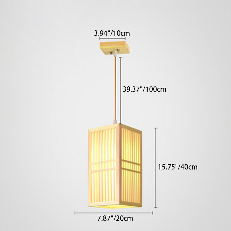 Traditional Japanese Rectangle Square Cinnamon Imitated Sheepskin Iron 1-light Pendant Light for Living Room