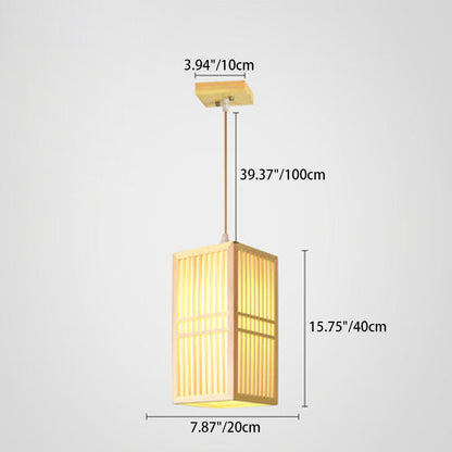 Traditional Japanese Rectangle Square Cinnamon Imitated Sheepskin Iron 1-light Pendant Light for Living Room