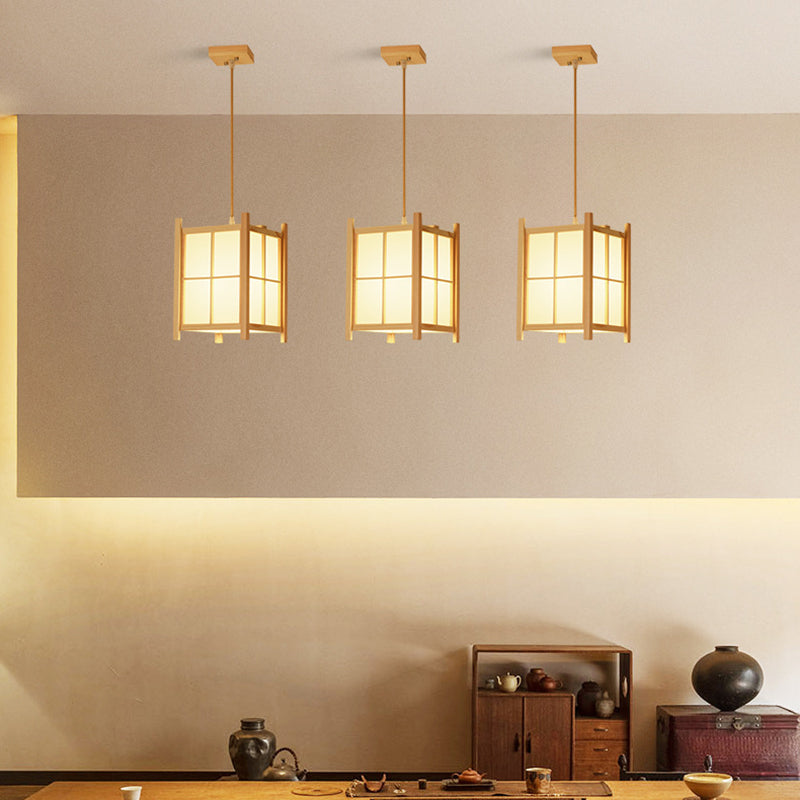 Traditional Japanese Rectangle Square Cinnamon Imitated Sheepskin Iron 1-light Pendant Light for Living Room