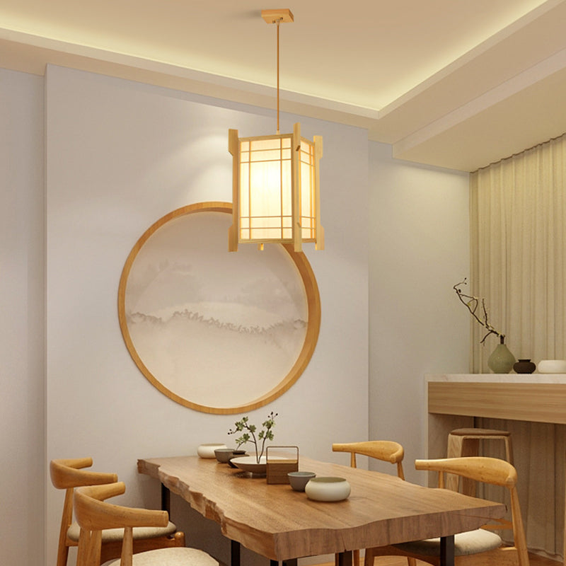 Traditional Japanese Rectangle Square Cinnamon Imitated Sheepskin Iron 1-light Pendant Light for Living Room