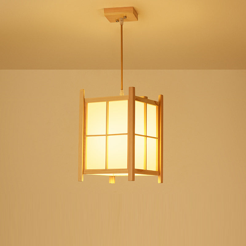 Traditional Japanese Rectangle Square Cinnamon Imitated Sheepskin Iron 1-light Pendant Light for Living Room