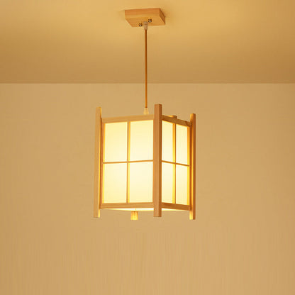 Traditional Japanese Rectangle Square Cinnamon Imitated Sheepskin Iron 1-light Pendant Light for Living Room