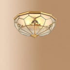 Modern Luxury Round Patterned Glass Copper 3/4 Light Flush Mount Ceiling Light For Living Room
