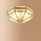 Modern Luxury Floral Round Glass Copper 3/4 Light Flush Mount Ceiling Light For Bedroom