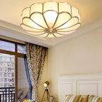 Modern Luxury Floral Round Glass Copper 3/4 Light Flush Mount Ceiling Light For Bedroom