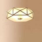Modern Minimalist Decagonal Straight Glass Copper 3/4/5 Light Flush Mount Ceiling Light For Bedroom