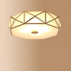 Modern Minimalist Decagonal Straight Glass Copper 3/4/5 Light Flush Mount Ceiling Light For Bedroom