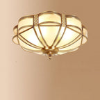 Modern Luxury Floral Pod Round Glass Copper 3/4 Light Flush Mount Ceiling Light For Living Room