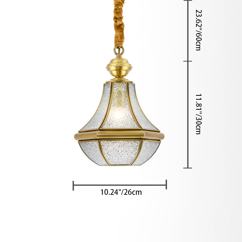 Contemporary Scandinavian Hexagon Round Glass Copper 1-Light Pendant Light For Living Room
