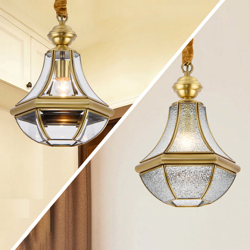 Contemporary Scandinavian Hexagon Round Glass Copper 1-Light Pendant Light For Living Room