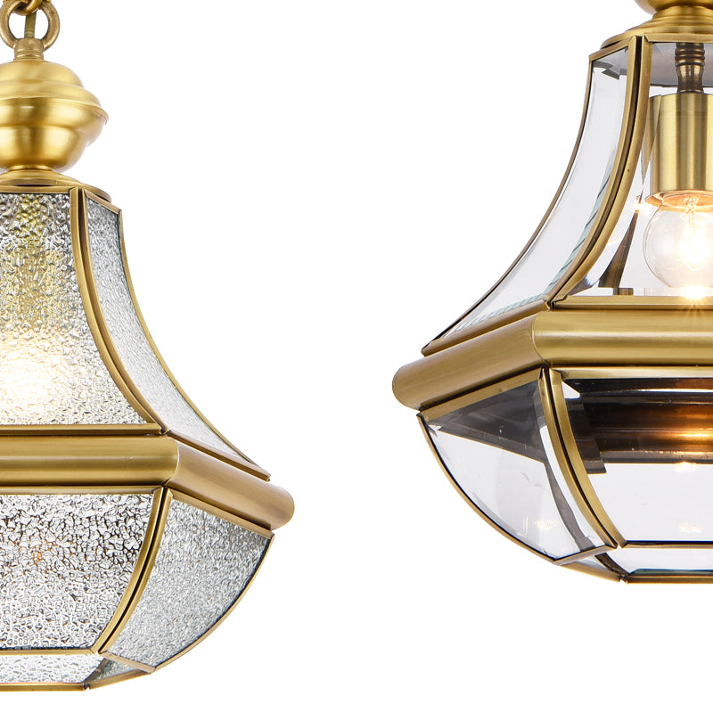 Contemporary Scandinavian Hexagon Round Glass Copper 1-Light Pendant Light For Living Room