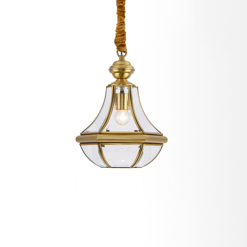 Contemporary Scandinavian Hexagon Round Glass Copper 1-Light Pendant Light For Living Room