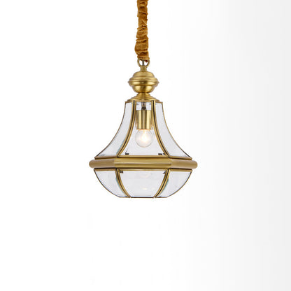 Contemporary Scandinavian Hexagon Round Glass Copper 1-Light Pendant Light For Living Room