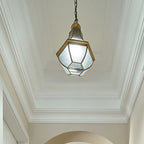 Contemporary Scandinavian Hexagon Round Glass Copper 1-Light Pendant Light For Living Room