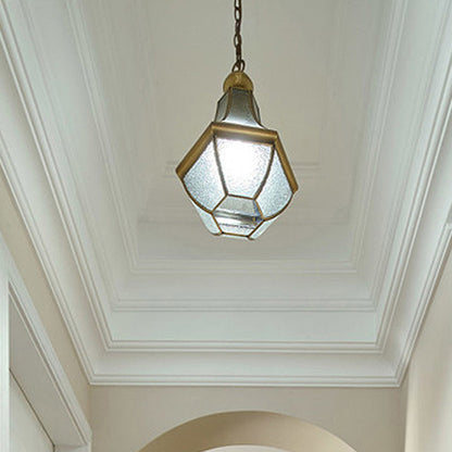 Contemporary Scandinavian Hexagon Round Glass Copper 1-Light Pendant Light For Living Room