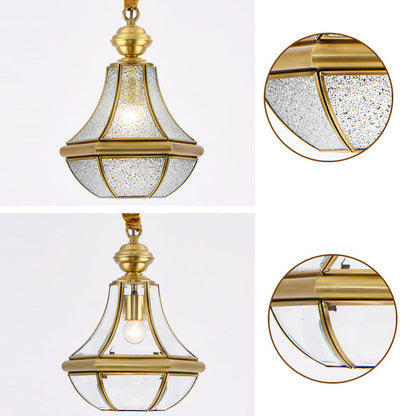Contemporary Scandinavian Hexagon Round Glass Copper 1-Light Pendant Light For Living Room