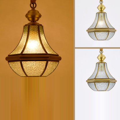 Contemporary Scandinavian Hexagon Round Glass Copper 1-Light Pendant Light For Living Room