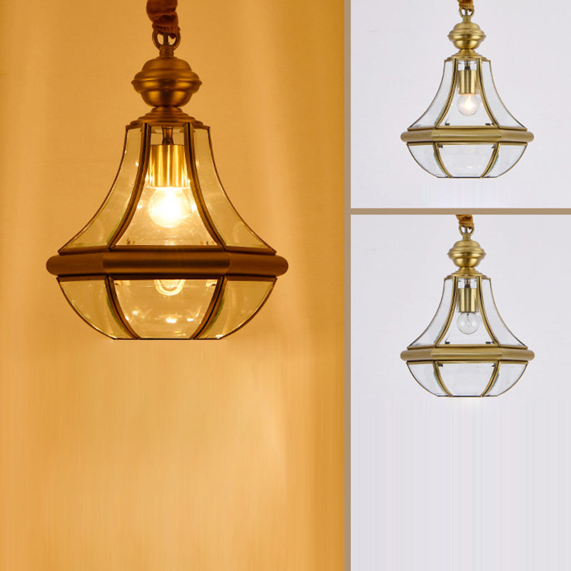 Contemporary Scandinavian Hexagon Round Glass Copper 1-Light Pendant Light For Living Room