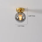 Modern Minimalist Round Ball Cylinder Round Glass Copper 1/2 Light Semi-Flush Mount Ceiling Light For Living Room