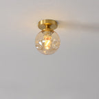 Modern Minimalist Round Ball Cylinder Round Glass Copper 1/2 Light Semi-Flush Mount Ceiling Light For Living Room