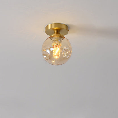 Modern Minimalist Round Ball Cylinder Round Glass Copper 1/2 Light Semi-Flush Mount Ceiling Light For Living Room