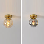 Modern Minimalist Round Ball Cylinder Round Glass Copper 1/2 Light Semi-Flush Mount Ceiling Light For Living Room