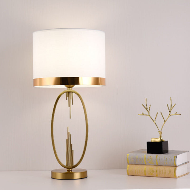 Modern Luxury Round Column Fabric Iron 1-Light Table Lamp For Living Room Lumendat