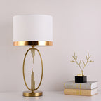 Modern Luxury Round Column Fabric Iron 1-Light Table Lamp For Living Room Lumendat