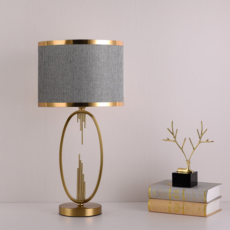 Modern Luxury Round Column Fabric Iron 1-Light Table Lamp For Living Room Lumendat