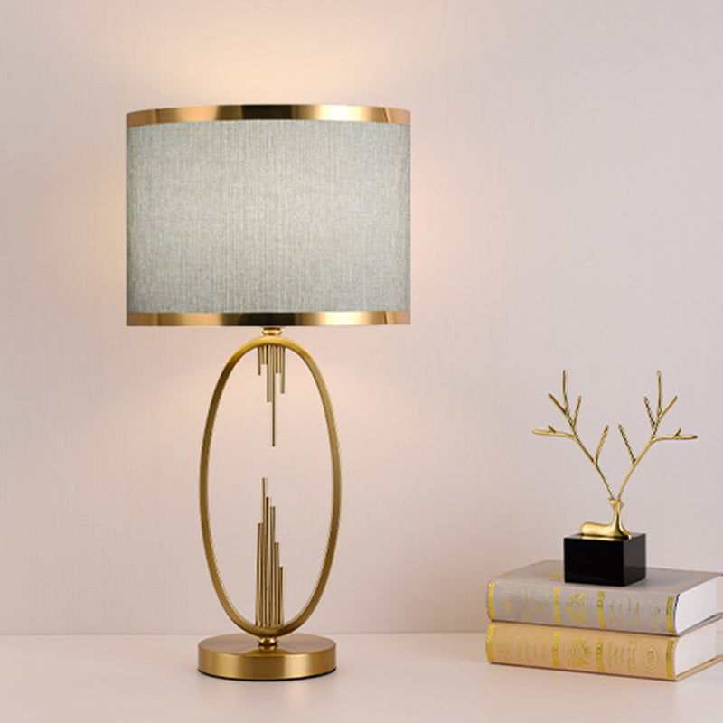 Modern Luxury Round Column Fabric Iron 1-Light Table Lamp For Living Room Lumendat